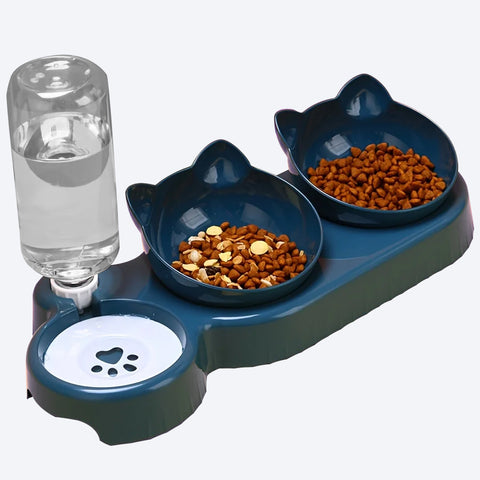 3-in-1 Cat Water and Food Bowl Set with Gravity Water Feeder