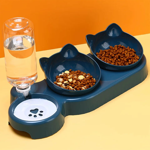 3-in-1 Cat Water and Food Bowl Set with Gravity Water Feeder