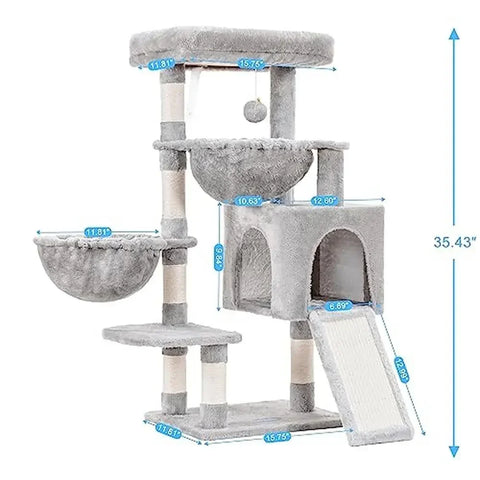 Cat Tree Tower Condo with Hammocks, Scratching Posts, and Cozy Cave