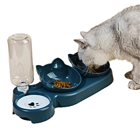 3-in-1 Cat Water and Food Bowl Set with Gravity Water Feeder