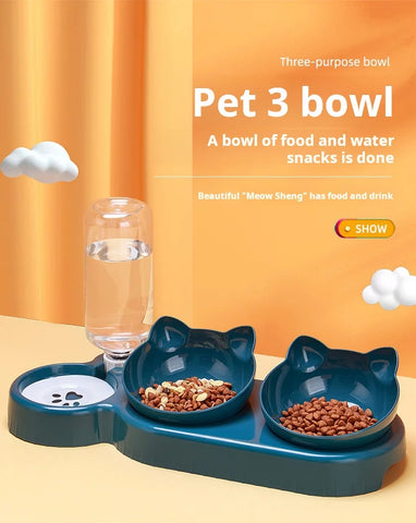 3-in-1 Cat Water and Food Bowl Set with Gravity Water Feeder