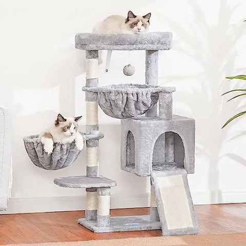 Cat Tree Tower Condo with Hammocks, Scratching Posts, and Cozy Cave