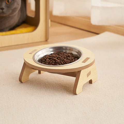 Double Cat Bowl with Wooden Stand